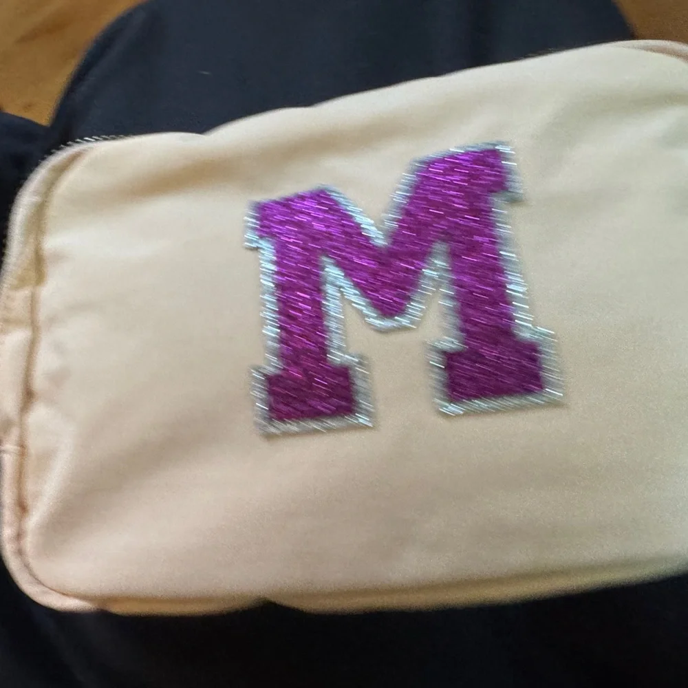 NEW PINK Peach Waist Fanny Shoulder Pack Bag MONOGRAM “M” with Purple Glitter